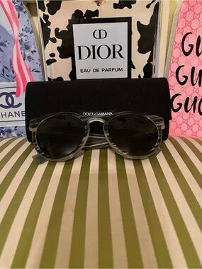 Dolce & Gabbana Women's Gray Marble Round Sunglasses